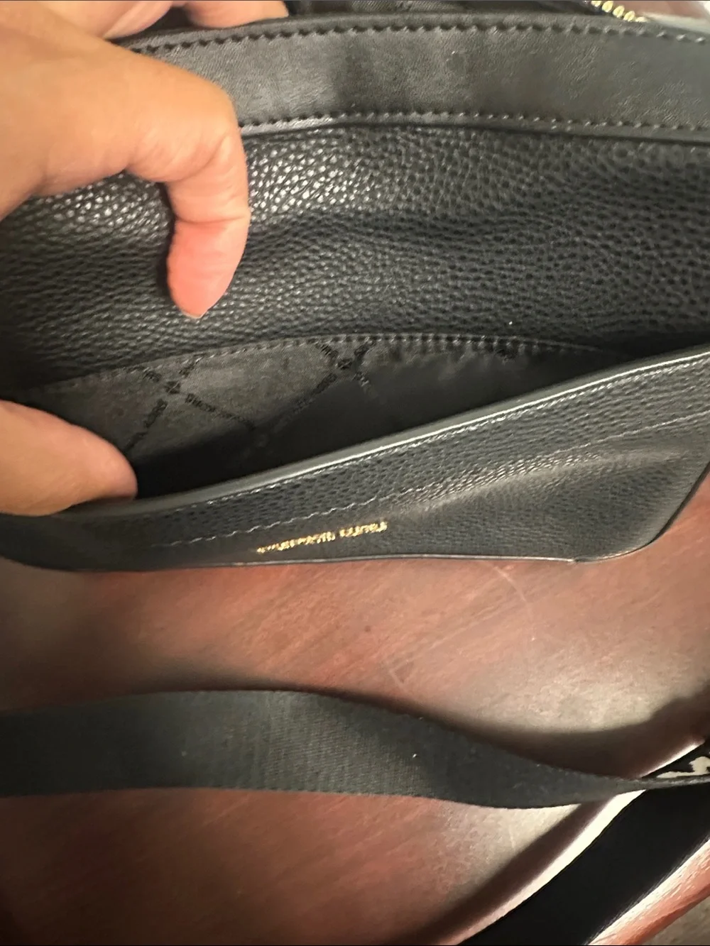 Michael Kors Black Pebbled Leather Messenger Bag with Logo Strap